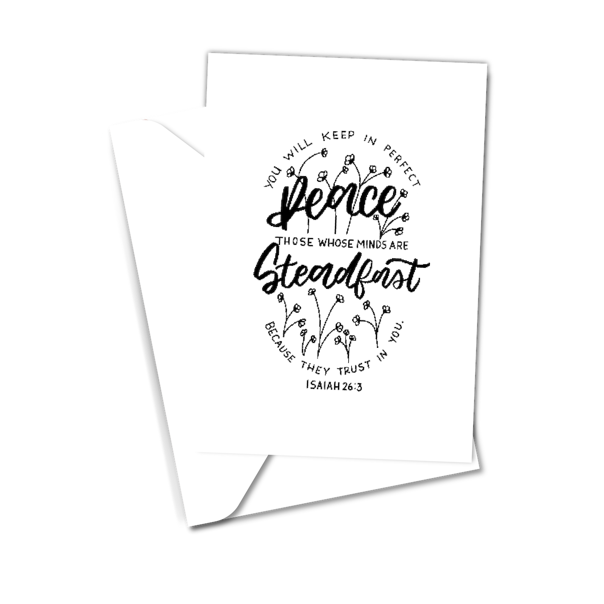Isaiah 26:3 Hand-lettered Blank Greeting Card -Single Card